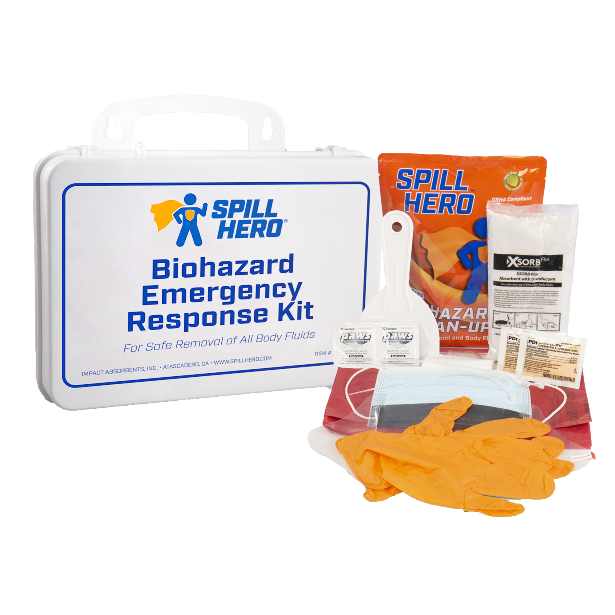 Spill Hero Biohazard Kit with Wall-Mount Plastic Case - Granular Absorbent, 2 Pcs, Model# BK607-2